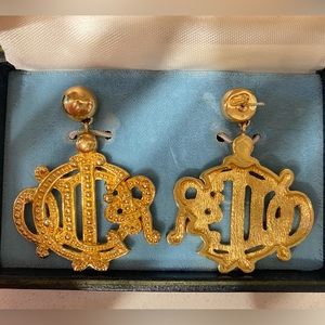 Christian Dior Vintage Monogram Gold Drop Earrings